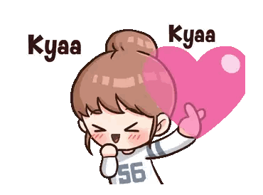 Cartoon Girl Holding Pink Heart Kyaa Sticker