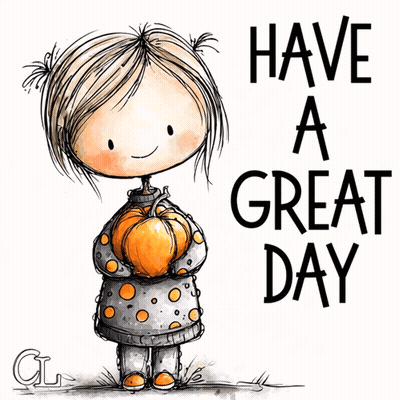 Cartoon Girl Holding Pumpkin Have A Great Day GIF