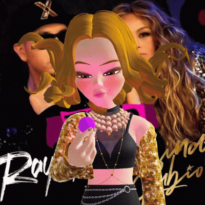 Cartoon Girl Holding Purple Object In Front Of Ray Williams Poster GIF