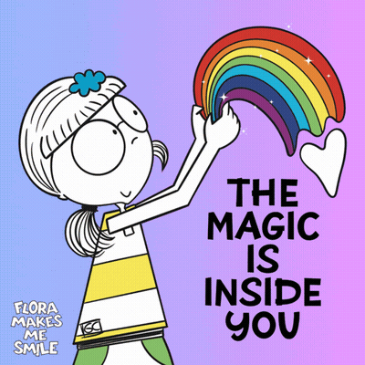Cartoon Girl Holding Rainbow The Magic Is Inside You GIF