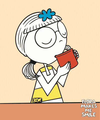 Cartoon Girl Holding Red Cup Flora Makes Me Smile GIF