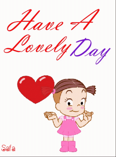 Cartoon Girl Holding Red Heart Have A Lovely Day GIF