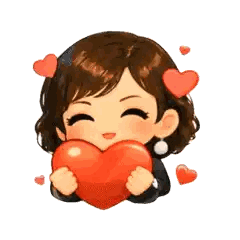 Cartoon Girl Holding Red Heart Surrounded By Hearts Sticker