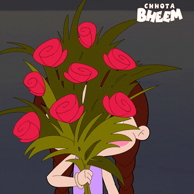 Cartoon Girl Holding Red Roses And Heart Saying International Women's Day GIF