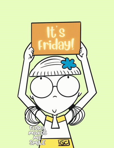 Cartoon Girl Holding Sign Saying Its Friday GIF