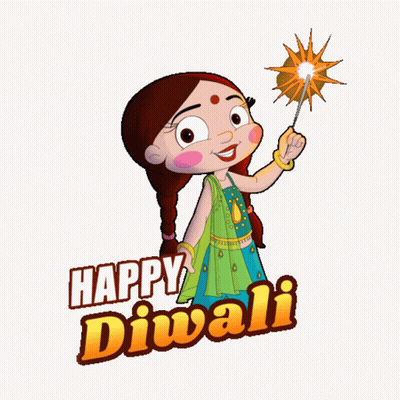 Cartoon Girl Holding Sparkler Happy Diwali GIF