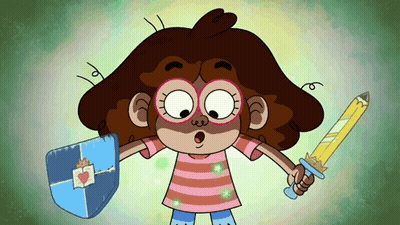Cartoon Girl Holding Sword And Shield GIF