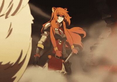 Cartoon Girl Holding Sword In Foggy Area GIF