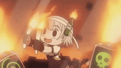 Cartoon Girl Holding Torch In Front Of Skull And Fire GIF