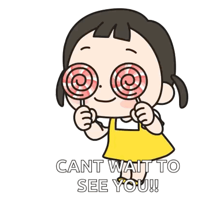 Cartoon Girl Holding Two Lollipops Says Cant Wait To See You GIF