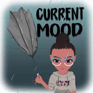 Cartoon Girl Holding Umbrella With Current Mood Above GIF