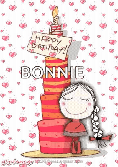Cartoon Girl Hugging Birthday Cake Bonnie GIF
