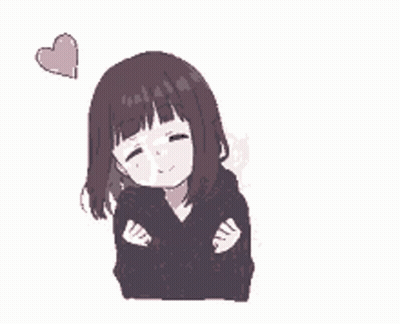 Cartoon Girl Hugging Herself With Heart Behind GIF