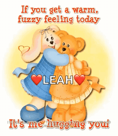 Cartoon Girl Hugging Teddy Bear Named Leah GIF