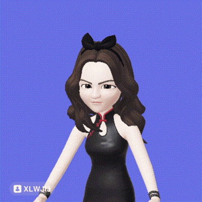 Cartoon Girl In Black Dress With Bow GIF