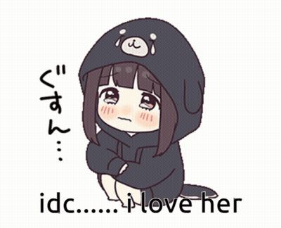 Cartoon Girl In Black Hoodie With Dog GIF