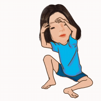 Cartoon Girl In Blue Shirt Stretching Legs GIF