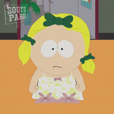 Cartoon Girl In Bunny Slippers Sitting At South Park Sign GIF