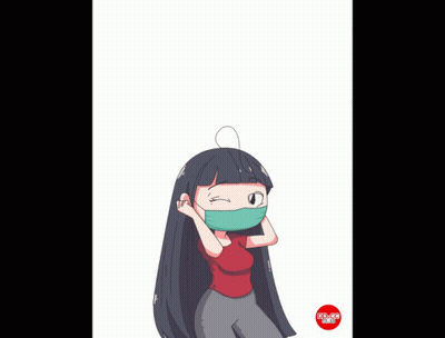Cartoon Girl In Face Mask With Virus Coming Out Of Head GIF