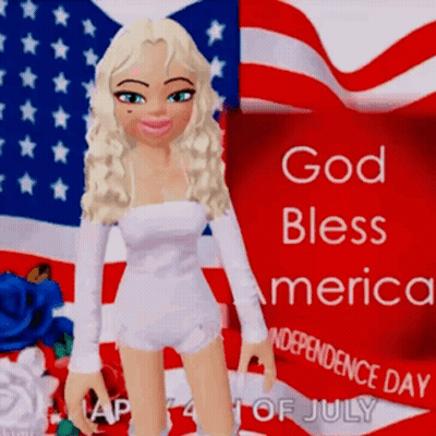 Cartoon Girl In Front Of American Flag God Bless America GIF