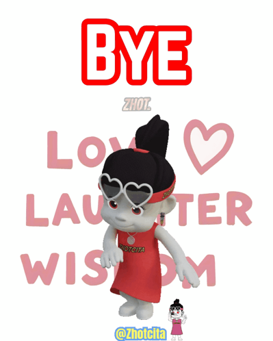 Cartoon Girl In Front Of Sign Saying Bye Love Laughter And Wisdom GIF