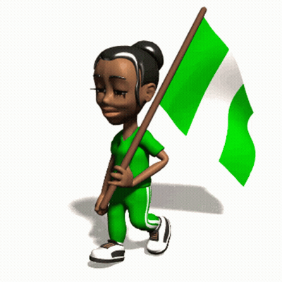 Cartoon Girl In Green Shirt Walking With Green Flag GIF