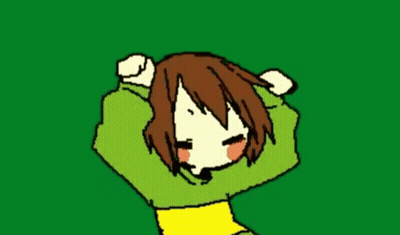 Cartoon Girl In Green Sweater With Hands Up GIF