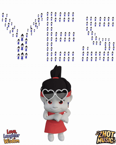 Cartoon Girl In Heart Sunglasses In Front Of Love Laughter Wisdom Sign GIF
