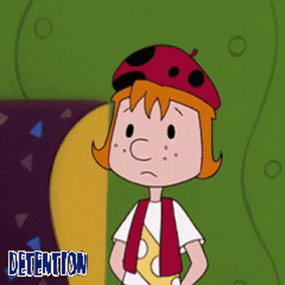 Cartoon Girl In Ladybug Hat Saying Detention GIF