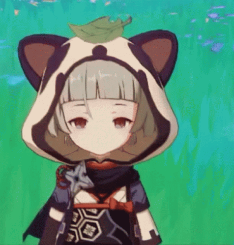 Cartoon Girl In Panda Hood With Leaf GIF