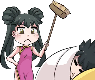 Cartoon Girl In Pink Dress Holding Broom Sticker