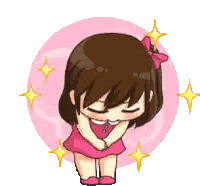 Cartoon Girl In Pink Dress Kneeling Sticker