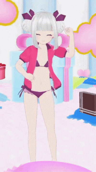 Cartoon Girl In Pink Shirt And Black Bikini GIF