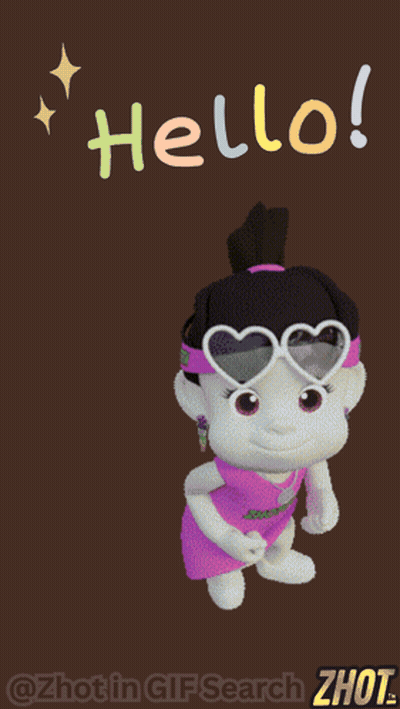Cartoon Girl In Ponytail And Pink Dress Saying Hello GIF