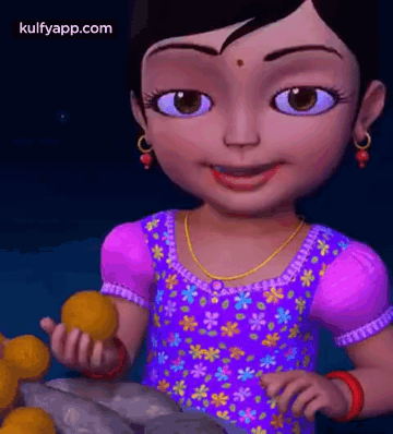 Cartoon Girl In Purple Dress Smiling Holding Lemons GIF