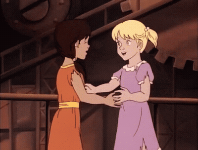 Cartoon Girl In Purple Dress Talking To Another Girl GIF