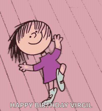Cartoon Girl In Purple Dress Waving Happy Birthday Virgil GIF