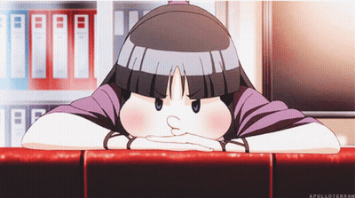 Cartoon Girl In Purple Shirt Leaning On Red Ledge GIF