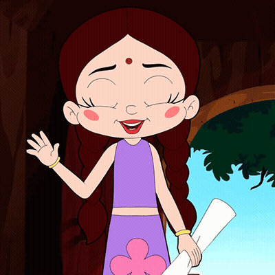Cartoon Girl In Purple Top And Pink Skirt Holding Paper GIF