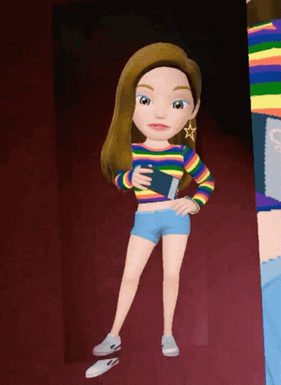 Cartoon Girl In Rainbow Striped Shirt And Shorts GIF