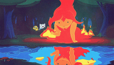Cartoon Girl In Red Dress Sitting On Fire GIF