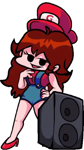 Cartoon Girl in Red Hat Holding Speaker