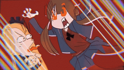 Cartoon Girl In School Uniform Screaming Rainbow Background GIF