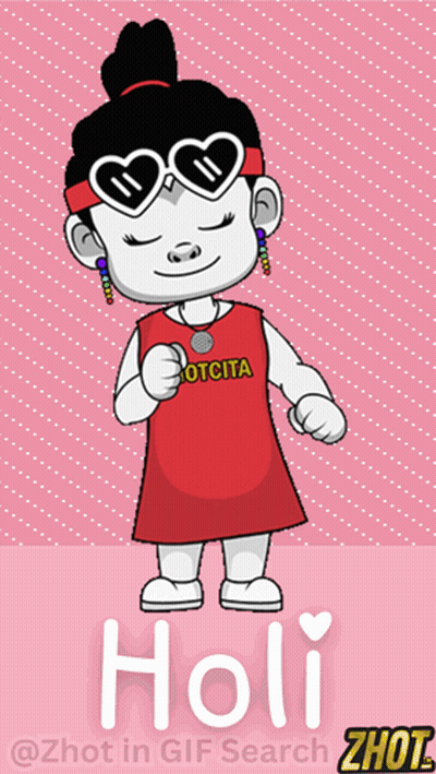 Cartoon Girl In Sunglasses And Holi Shirt GIF