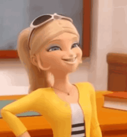 Cartoon Girl In Sunglasses And Yellow Jacket Smiling In Front Of Desk GIF