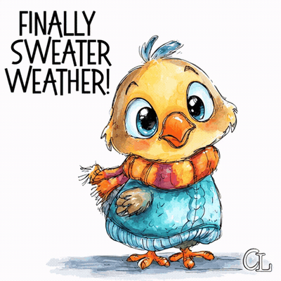 Cartoon Girl In Sweater Saying Sweater Weather GIF