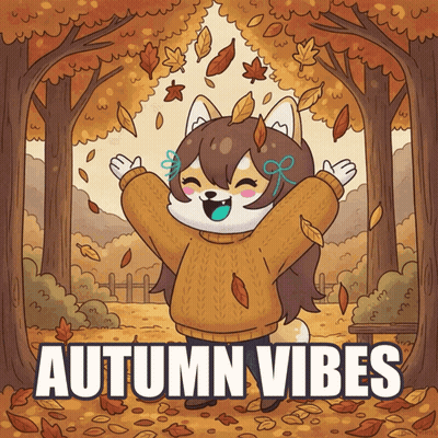 Cartoon Girl In Sweater Throwing Leaves Autumn Vibes GIF