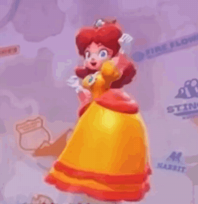 Cartoon Girl In Yellow And Red Dress On Purple Background GIF