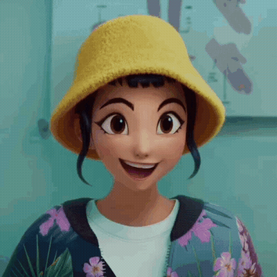 Cartoon Girl In Yellow Hat And Purple Jacket GIF