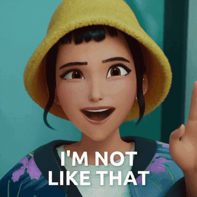 Cartoon Girl In Yellow Hat Saying Im Not Like That GIF